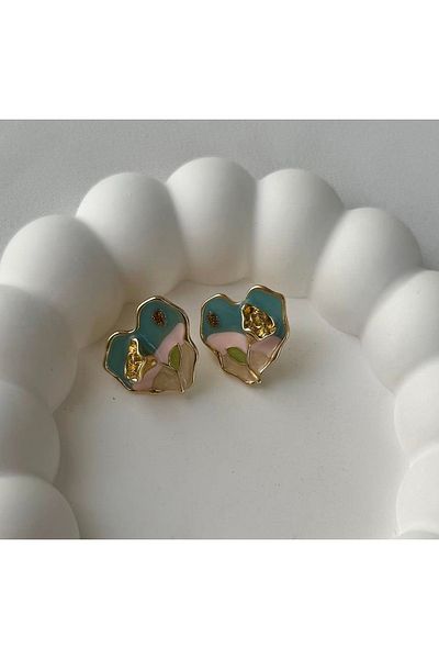 mos&more Steel Vintage Heart Enamel Gold Women's Earrings