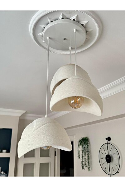 Limon 3D Desing 3 Lü Sarkıt Avize Beton Görünüm Rustik E27 Modern Avize Bohem (E27 Ampul Dahildir.)