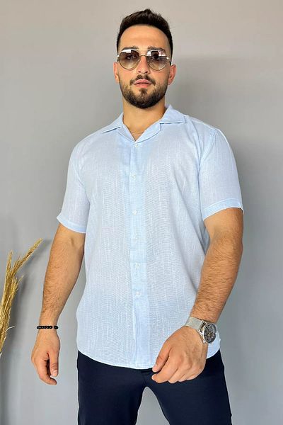 MİSHAR İTALİA Cămașă albastră din in, slim fit, cu model