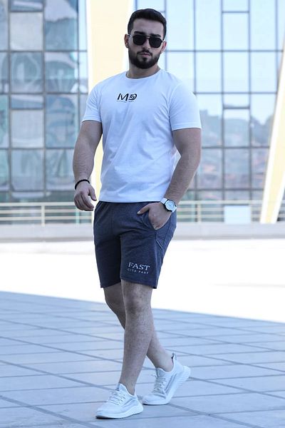 MİSHAR İTALİA Anthracite Self Patterned Printed Men's Shorts