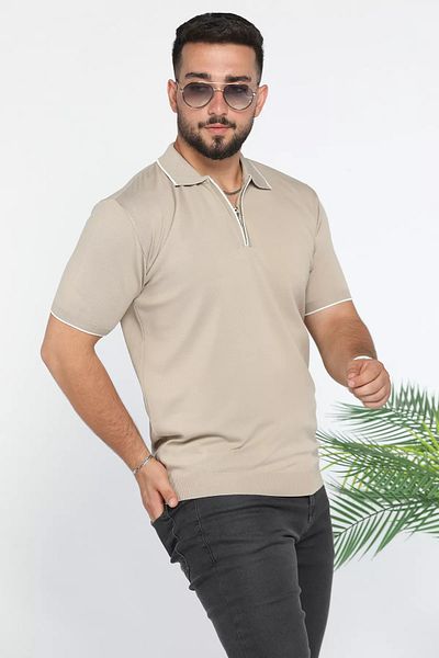 MİSHAR İTALİA Ανδρικό μπλουζάκι με μισό φερμουάρ Polo Lycra