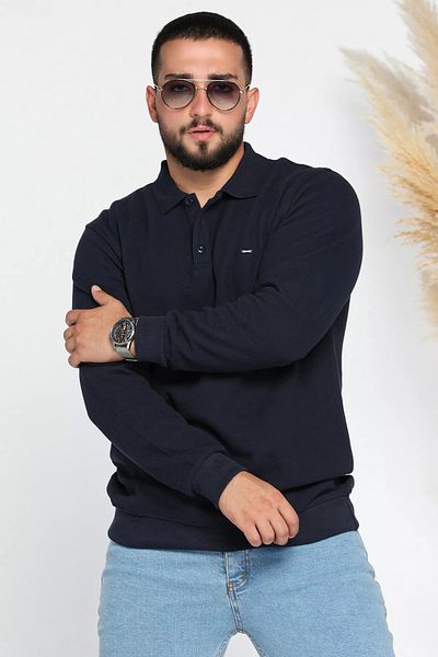 MİSHAR İTALİA Ανδρικό φούτερ με γιακά πόλο Navy Blue Thessaloniki
