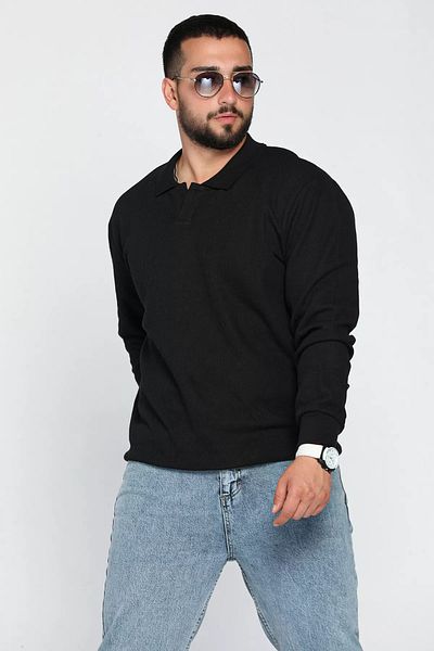 MİSHAR İTALİA Hanorac negru pentru bărbați, cu gât polo, cu model propriu