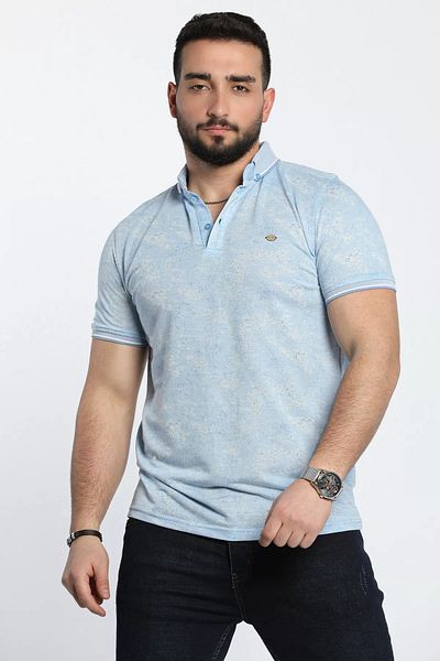 MİSHAR İTALİA Ανδρικό μπλουζάκι με μπλε μοτίβο Polo Neck