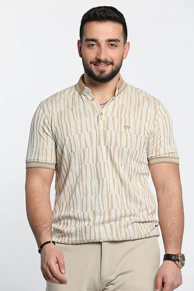 MİSHAR İTALİA Μπλουζάκι με μπεζ ανδρικό σχέδιο Lycra Polo Neck