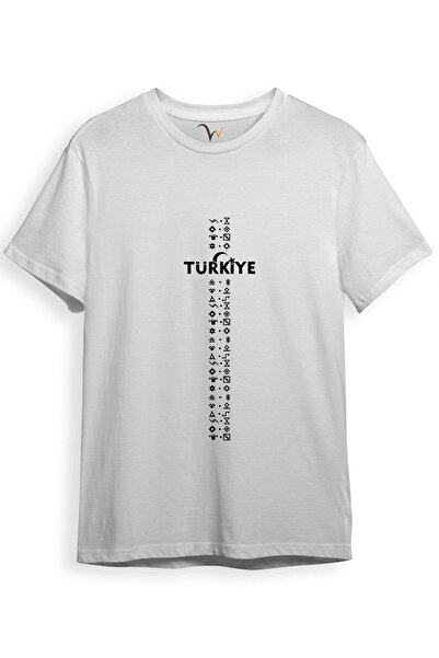 WİDİ BOZKURT Gokturk Alphabet Pattern - Tricou cu croiala normală cu imprimeu cu stea și semilună