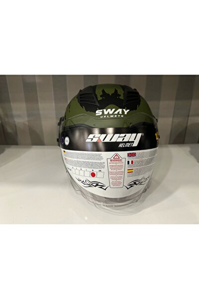 Sway Kask Sw-766 Matt Warrıor Black Army Grey Güneş Gözlüklü