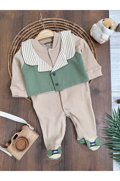 tiwitibaby Flexible Baby Boy Jumpsuit with Front Vest, Snap Fasteners and Booties
