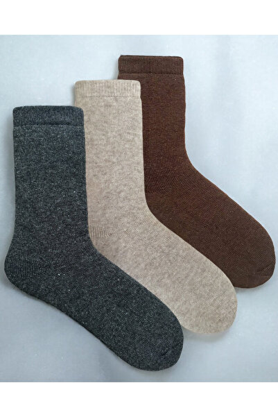 Çorabistaan 3 Çift Düz Antrasit Bej Kahverengi Unisex Kadın Erkek Yün Örme Kı...