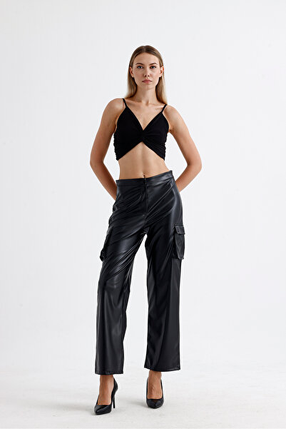 Sense Kargo Cepli Suni Deri Pantolon | PNT35246 Siyah