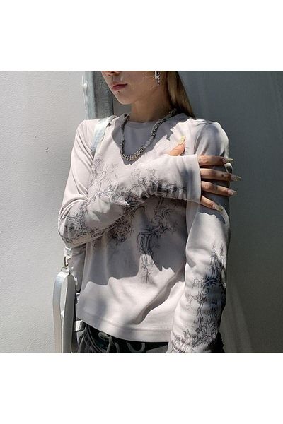 Gofeel Ecru Heart Punk Cyber Grunge Long Sleeve Harajuku Street
