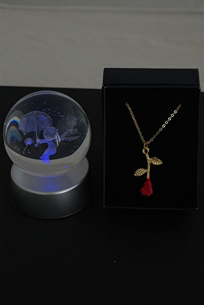 moryconcept Küçük Prens Şemsiyeli Model Cam Küre Işıklı & Gül Kolye Özel Kutu...