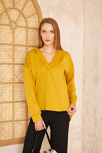 Yıldızistan سويت شيرت نسائي سكوبا - بقلنسوة، ظهر طويل، فضفاض 3506