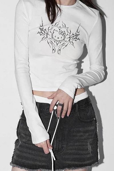 Gofeel Harajuku Street Cat Design Long Sleeve Full Length Blouse