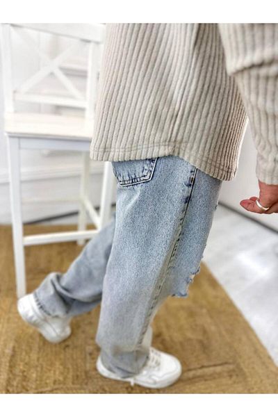 elkumoda Μακρυμάνικο μπλουζάκι με ραβδώσεις με λαιμόκοψη με απαλή υφή βαμβακερό πουλόβερ φούτερ
