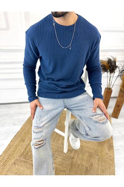 elkumoda Тениска с дълъг ръкав, рипсено, кръгло деколте, мека текстура, памучен пуловер, не надраскващ