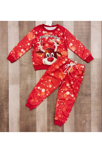 Yavrumsa Christmas Themed Printed Red Children's Tracksuit Set