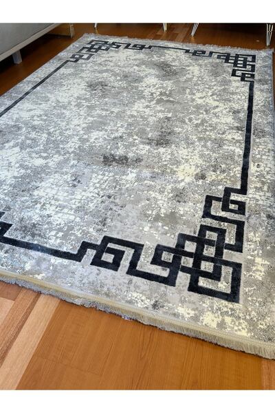 Ecosıa 4096 Krem - Mavi Akrilik Dokuma Halı Yumuşak Salon Oturma Odası Halısı