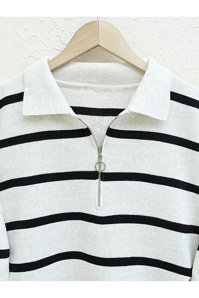 Modamorfo Πλεκτό τουνίκ Polo Neck με φερμουάρ - κρέμα