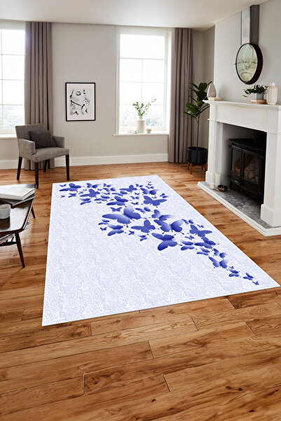 Napoli Home Baskılı Modern Kelebek Model Yıkanabilir Kaymaz Taban Yolluk Mutf...