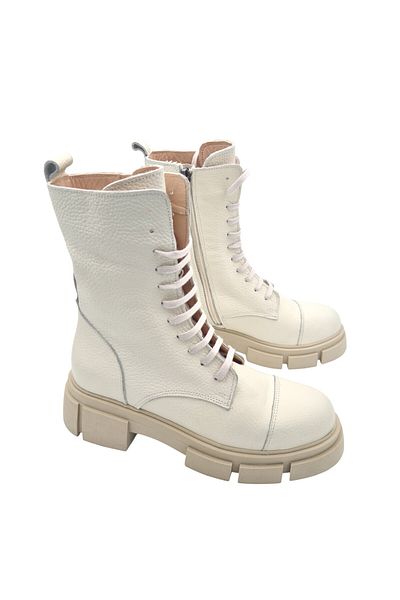 aayak&kabımofficial Genuine Leather White Women's Boots with Laces and Zipper