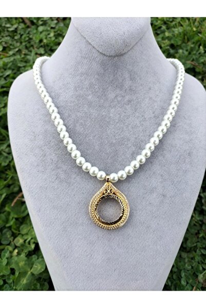 Arjew Çeyrek Ve gram Altın Takmaya Uygun Damla Çerçeveli Inci Kolye