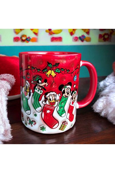 mug shop Mickey Mouse-Goffy-Donald Duck Tasarım Yılbaşı Çoraplı Kupa-Hediyelik Kupa Bardak