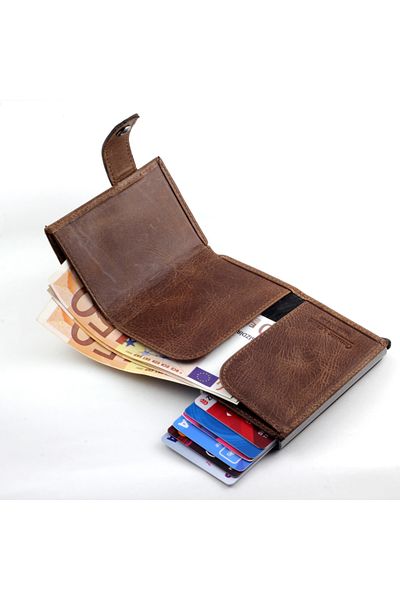 Ancora Leather Мъжки портфейл - естествена кожа, автоматичен държач за карти, механизъм, закопчалка с кафяв цвят