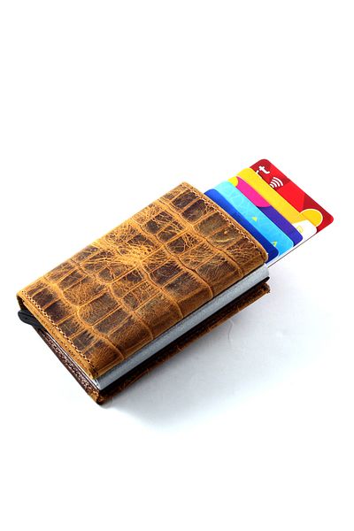 Ancora Leather Ανδρικό πορτοφόλι Croco Genuine Leather - Αυτόματη θήκη κάρτας, Μηχανισμός, Μαύρισμα