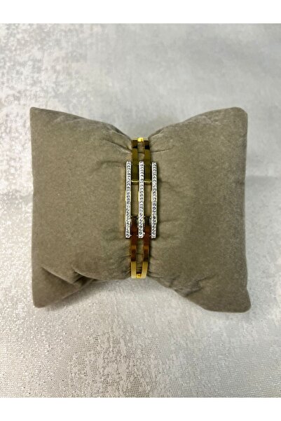 Mog Concept سوار من الفولاذ المقاوم للصدأ غير قابل للتشويه مكون من 3 قطع من حجر الزركون باللون الذهبي