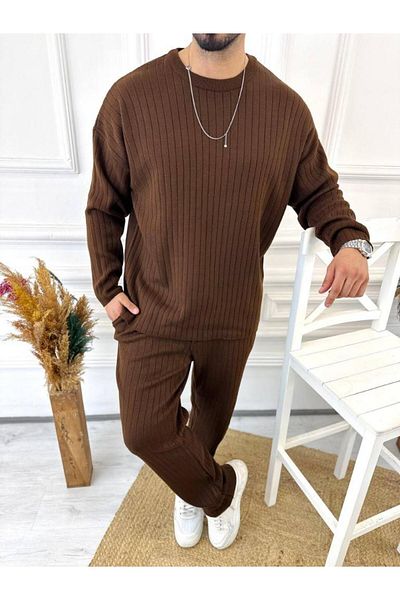 elkumoda Πλεκτό με ραβδώσεις Βαμβακερό πουλόβερ με απαλή υφή - Μακρυμάνικο φούτερ