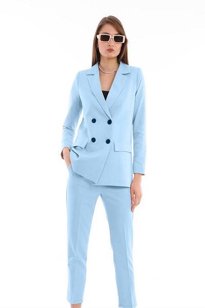 msendam Jachetă de damă oversize din țesătură Atlas, căptușită cu nasturi din satin - Ice Blue