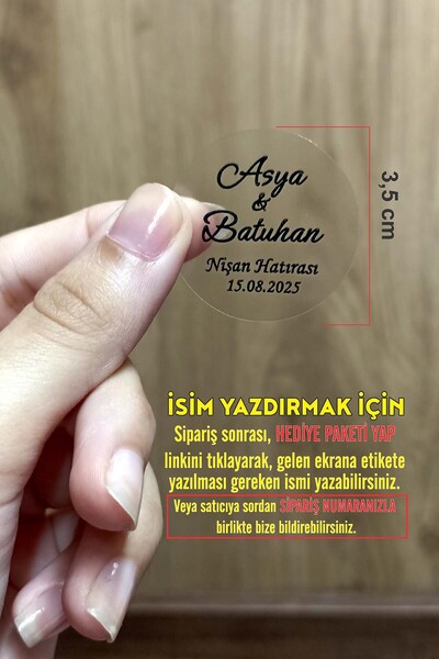 Vice Kişiye Özel Şeffaf Etiket / Nikah - Nişan Etiketi / 100 Adet Yuvarlak Zarf Etiketi (3,5 Cm)