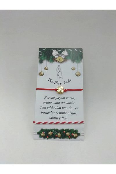 Tralles Takı New Year's Gift Red String with Clover Figure Bracelet and Red and White Lucky Rope