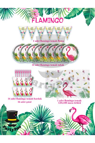 PartyPoo Σετ γενεθλίων Eco Party με θέμα Flamingo για 16 άτομα