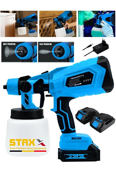 STAXX POWER Yüksek Basınçlı Boya Ilaç Dezenfektan Püskürtme Makinesi Şarjlı Çift x2 Akülü Sprey Boya Tabancası