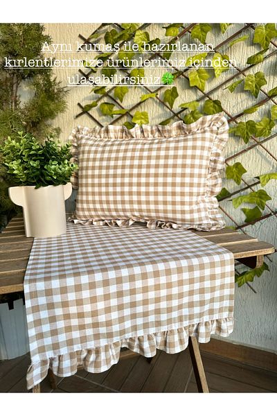 Decamor home Vintage βολάν Gingham λινό μπεζ κάλυμμα μαξιλαριού τετράγωνο Bohemian ριχτάρι μαξιλαροθήκη 1 τεμ.