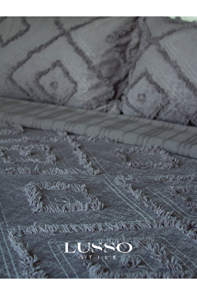 lusso stile Iskandinav Çift Kişilik Füme Yatak Örtüsü 250x260 2 Yastık Kılıfı