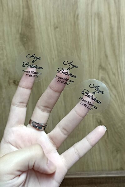 Vice Kişiye Özel Şeffaf Etiket / Nikah - Nişan Etiketi / 100 Adet Yuvarlak Zarf Etiketi (3,5 Cm)