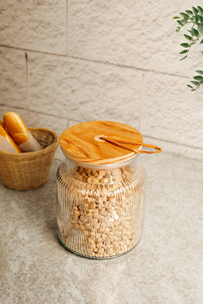 ZURİ DESİGN Cam Kavanoz – 1750 ML Vakumlu Ahşap Kapaklı Saklama Kabı, Çerezli...