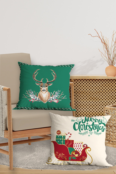 Belle Benoit 4-Piece Double-Sided Digital Printed Christmas New Year Pillow Case Throw Pillow Case – Zippered 43X43 cm