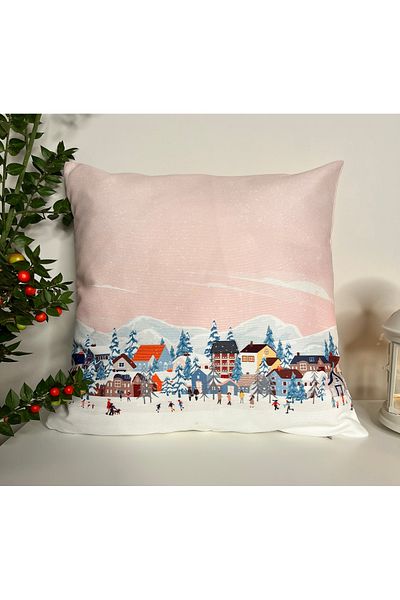 DECO Pastel Pink Snow View New Year's Throw Pillow Case