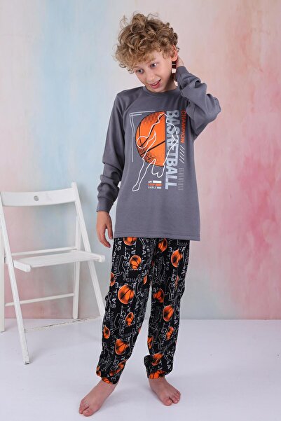 Mutlu City Boy's Basketball Long Sleeve Pajamas Set - New Season 5154-Smoked