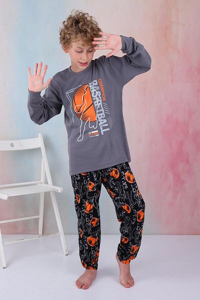 Mutlu City Boy's Basketball Long Sleeve Pajamas Set - New Season 5154-Smoked