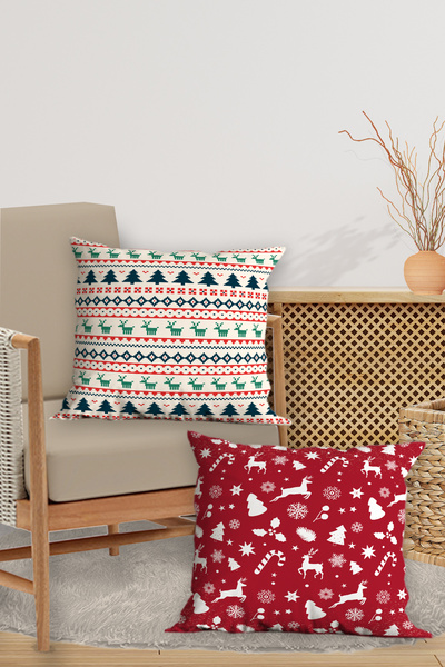 Belle Benoit 4-Piece Double-Sided Digital Printed Christmas New Year Pillow Case Throw Pillow Case – Zippered 43X43 cm