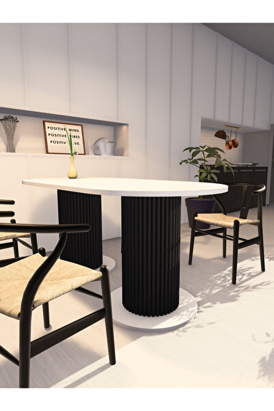moka park avm Yemek Masası Oval Dekoratif Ahşap Ayaklı Beyaz Mutfak Masası