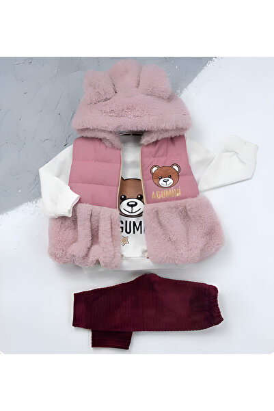 AGUMİNİ BABY Peluş Yelekli 3lü Bebek Takım , Peluş Şişme Yelekli 3lü Bebek Ta...