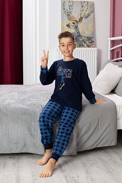 Mutlu City Yeni Sezon Sonbahar/Kış Erkek Çocuk Skate Desenli Polar Pijama Tak...