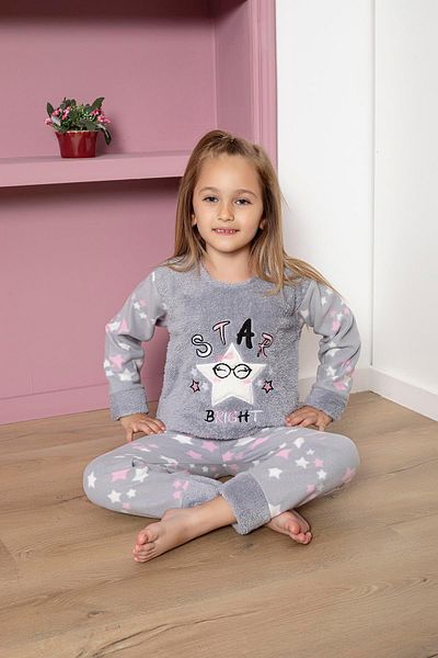 Mutlu City New Season Autumn/Winter Girls' Star Patterned Fleece Pajamas Set 4967