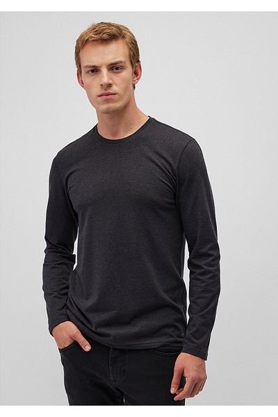 Mavi Μακρυμάνικο Anthracite Basic T-Shirt Εφαρμοσμένο / Κομμένο στο σώμα 062477 -27310